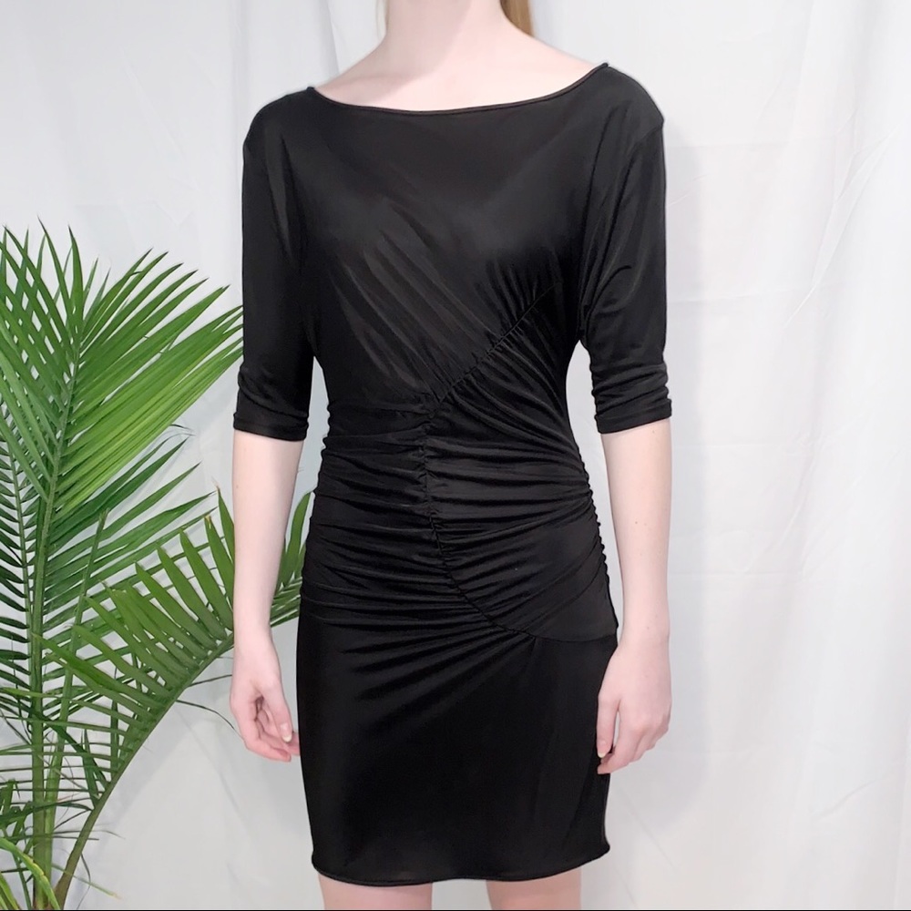 Fitted Half-Sleeve Black Dress
